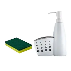 2-in-1 Bottle of Refillable Liquid Detergent with Sponge, Countertop Soap Pump/Sponge Holder with Perforation/Accessory Box