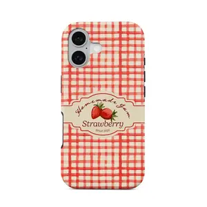 Vintage Strawberry Jam Plaid Phone Case, Cottagecore Aesthetic Cover, Red Gingham Strawberry Phone Case, Cute Summer Picnic Aesthetic, Compatible with iPhone 11 12 13 14 15 16 17 Air Series, Slim Shockproof Protective Case, Gift For her
