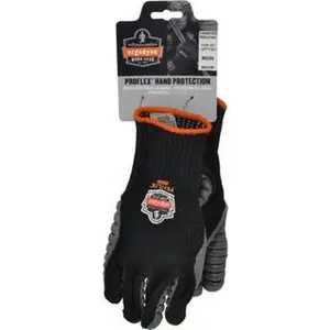 Ergodyne 16453 Cotton-Nylon Uncoated Full-Finger Work Gloves, Paired Pack, Size M (8), Elastic Band Cuff, Anti-Vibration, Impact Protection, Black, for General Purpose Work Safety