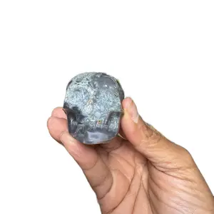 Moss Agate Skull - Natural Stone Carving for Decorative Use and Healing Properties
