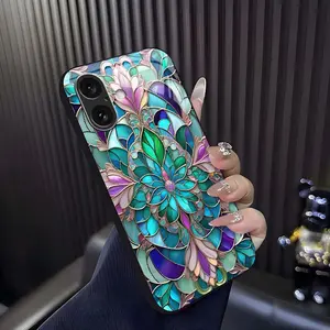 Painted floral phone case for iPhone 16 Plus, vintage bohemian protective cover, a gift for her — 975
