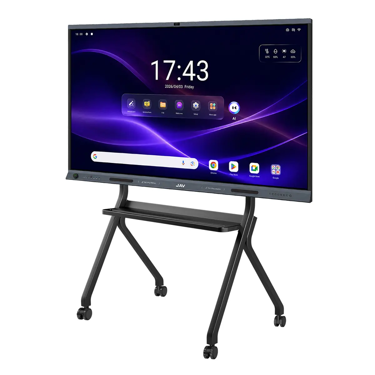 JAV Board 19 AI Interactive Flat Panel Display - 65/75/86/98in 4K Multi-Touch UI Whiteboard, Google EDLA Android 16 OS All-in-1 Office Conference Display with Dual 48MP Camera, Voice Tracking & Transcription for Meeting Rooms, Classrooms