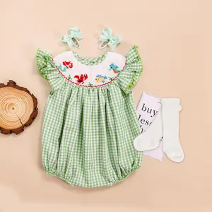 Princess First Birthday, Sweet One Romper, Mermaid Theme, Green Gingham, First Summer Outfit, Birthday Mermaid Outfit Bubble, Mermaid Smocked Dress