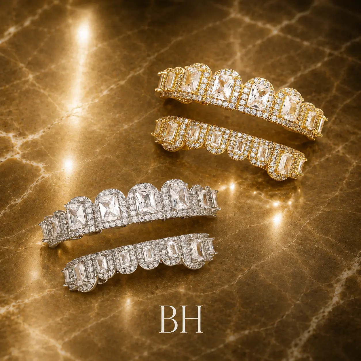 BH GRILLZ 14K Luxury Iced-Out Top and Bottom Grills for Teeth, Hip Hop Accessory