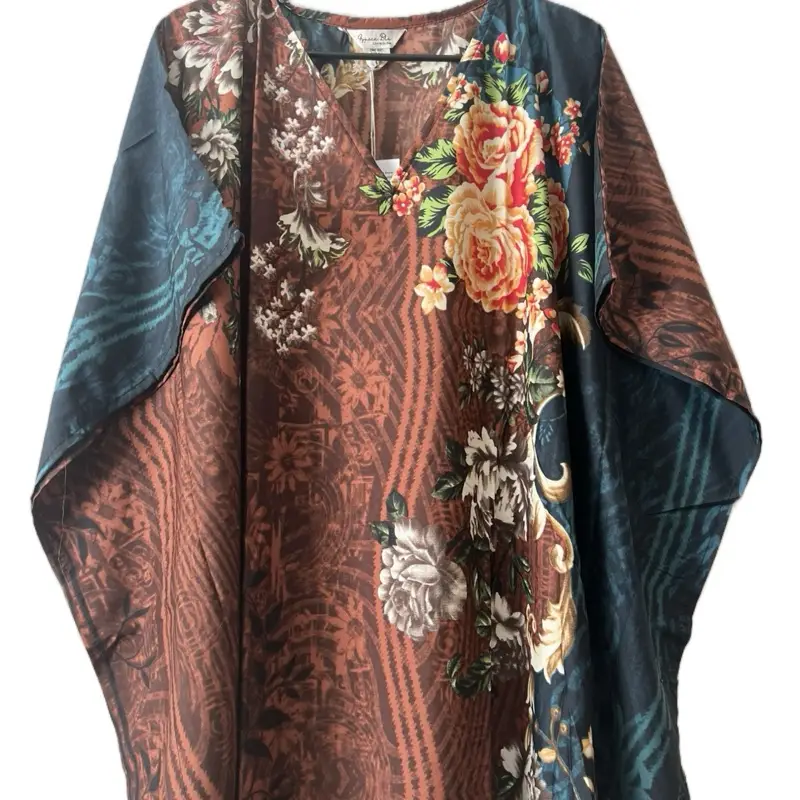 Plus Size Kaftan Dress for Women - Casual Dress with Floral and Leaf Patterns, Ideal for Spring, Summer, Beach Vacation & Home Wear