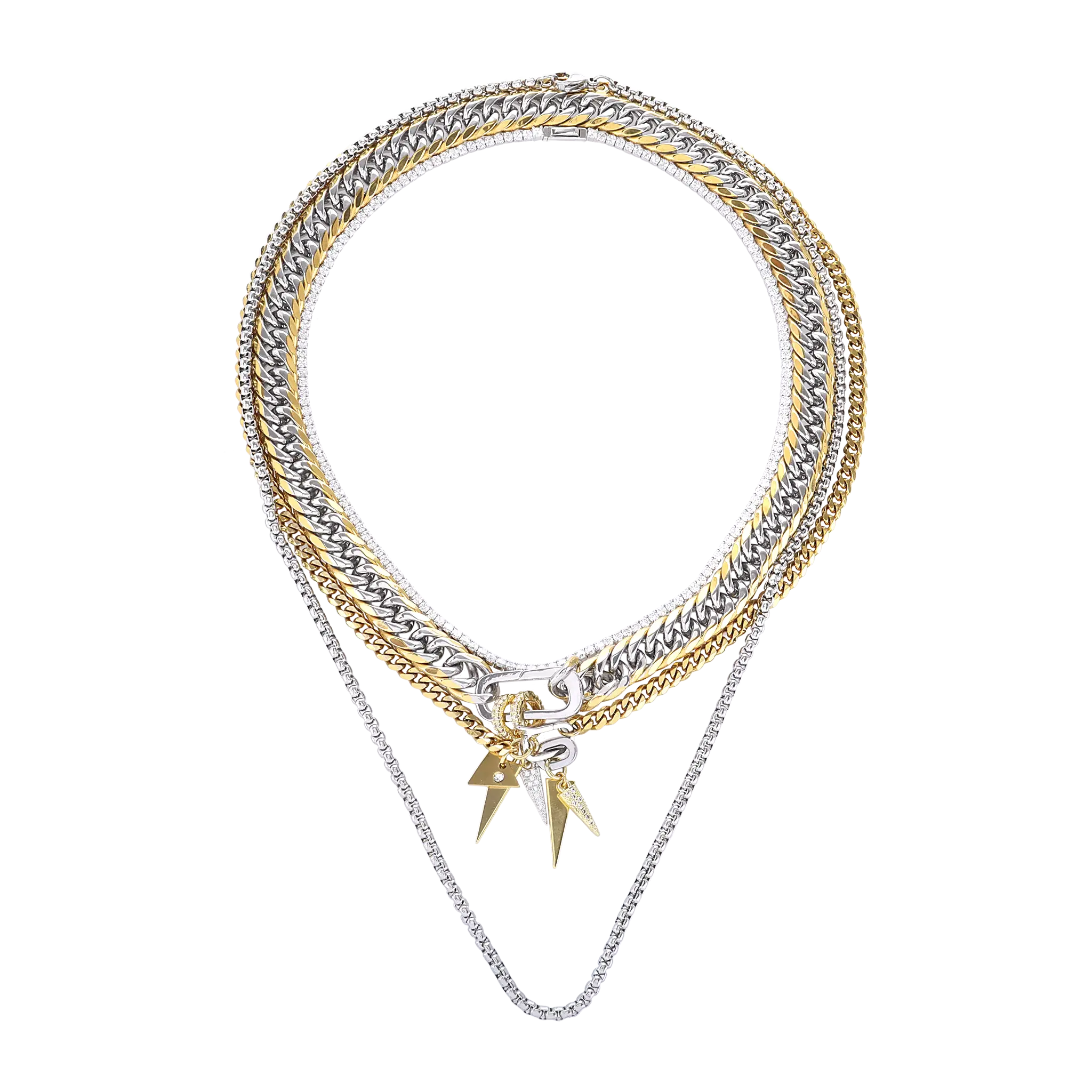 Triangle Layered Platinum & Carat Gold Necklace Set - Elegant Chain Charm Accessory, Decorative Gift Jewelry, Accessory Necklace, Decorative Necklace