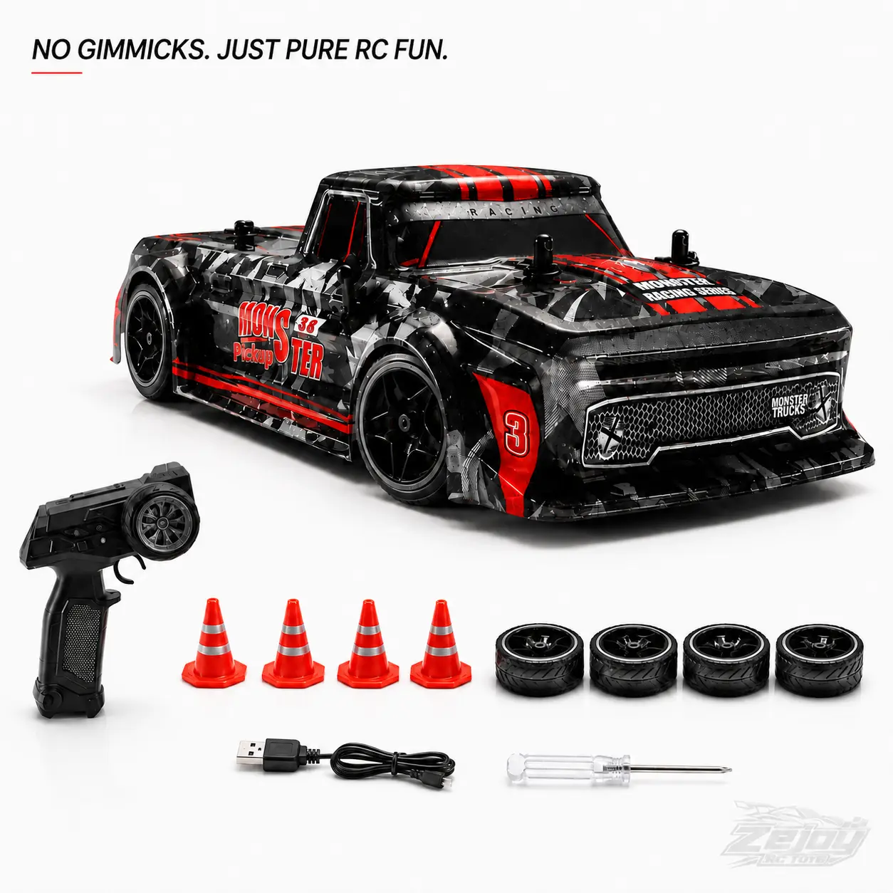 1:18 RC Drift Pickup Truck, 2.4GHz Remote Control Car with Variable Speed, Rechargeable RC Racing Toy for Kids and Adults