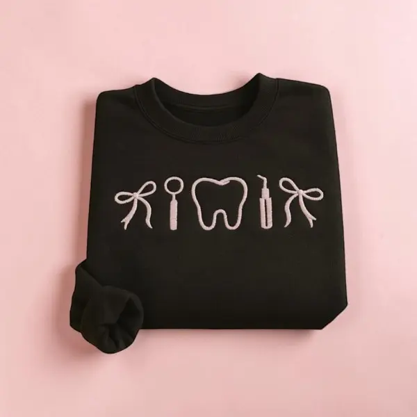 Dental Hygienist Embroidered T-Shirt | Sweatshirt GILDAN, Pink Bow Toothbrush Tooth Design, Dentist Assistant Crewneck, Dental Student Gift