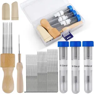 Needle Felting Ket, Needle Felting Supplies with 30pcs 3 Sizes Wool Felting Needles, Wooden Handle, Fingercots, Storage Box, Felting Needle Tools for Beginner & Professional DIY Felting Crafts