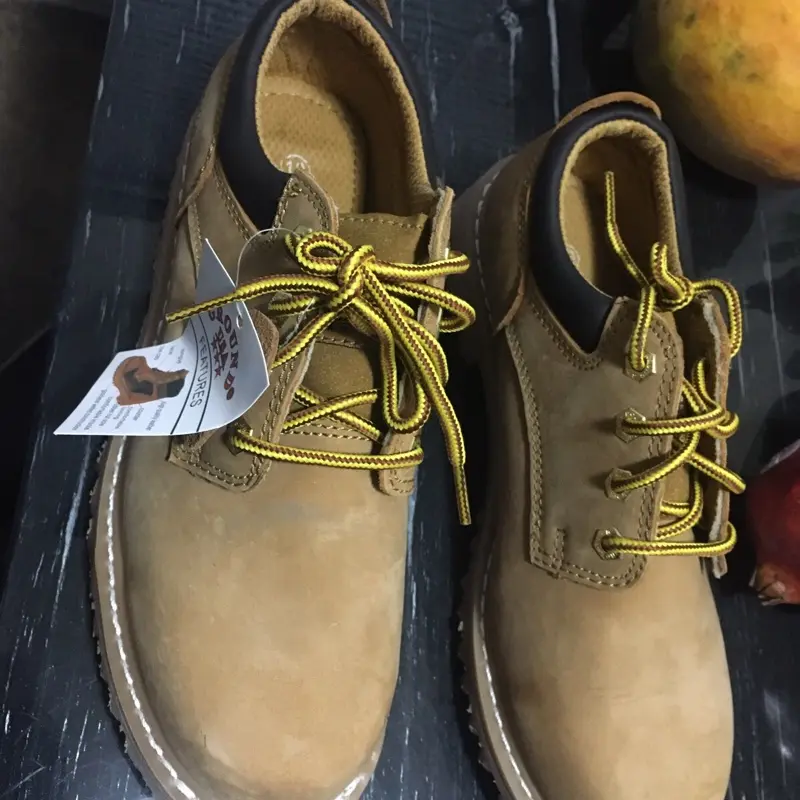 Work Boots Size 10 - Brown Leather with Yellow Laces - Comfortable & Durable for Everyday Use