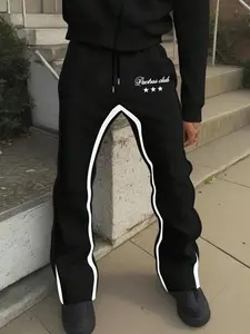 Casual color-block sweatpants, featuring star and letter prints, with a black drawstring waistband.  A perfect gift for your boyfriend, these street-style, Athleisure style, long, loose-fitting, wide-leg sweatpants are a great choice. Casual Sports Pants