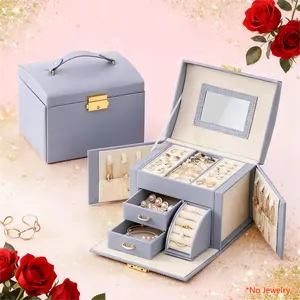 Jewelry Storage Box, 1 Count Portable Exquisite Multi-layer Necklace Earring Rings Bracelet Organizer Display Box with Mirror, Large Capacity Jewelry Storage Box for Indoor & Outdoor,Christmas, Jewelry Storage Unit