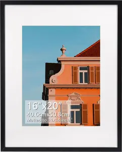 16x20 Picture Frame, Display Pictures 11x14 with Mat or 16x20 Without Mat, Wall Hanging or Tabletop Photo Frame, Black Poster Frame, 1 Pack