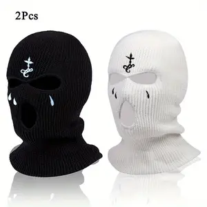 2 Pcs Funky Skull & Crossbones Balaclavas - Soft, Warm, Acrylic Knit Face Masks for Winter Sports & Outdoor Activities, Hand Washable, Black & White