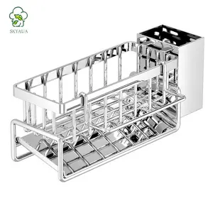 Stainless Steel Brush Tube Sponge Rack, Kitchen and Bathroom Sink Cloth Rack, 304 Stainless Steel Storage Soap Rack, Kitchen Decoration and Accessory Organization Rack