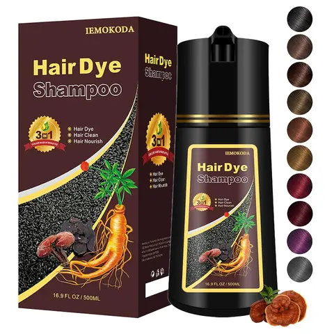 IEMOKODA 500ML Black Hair Dye Shampoo Instant 3 in 1+99.99% Grey Coverage-Herbal Ingredients  Haircare Product for Hair Color Mother's Day Gift