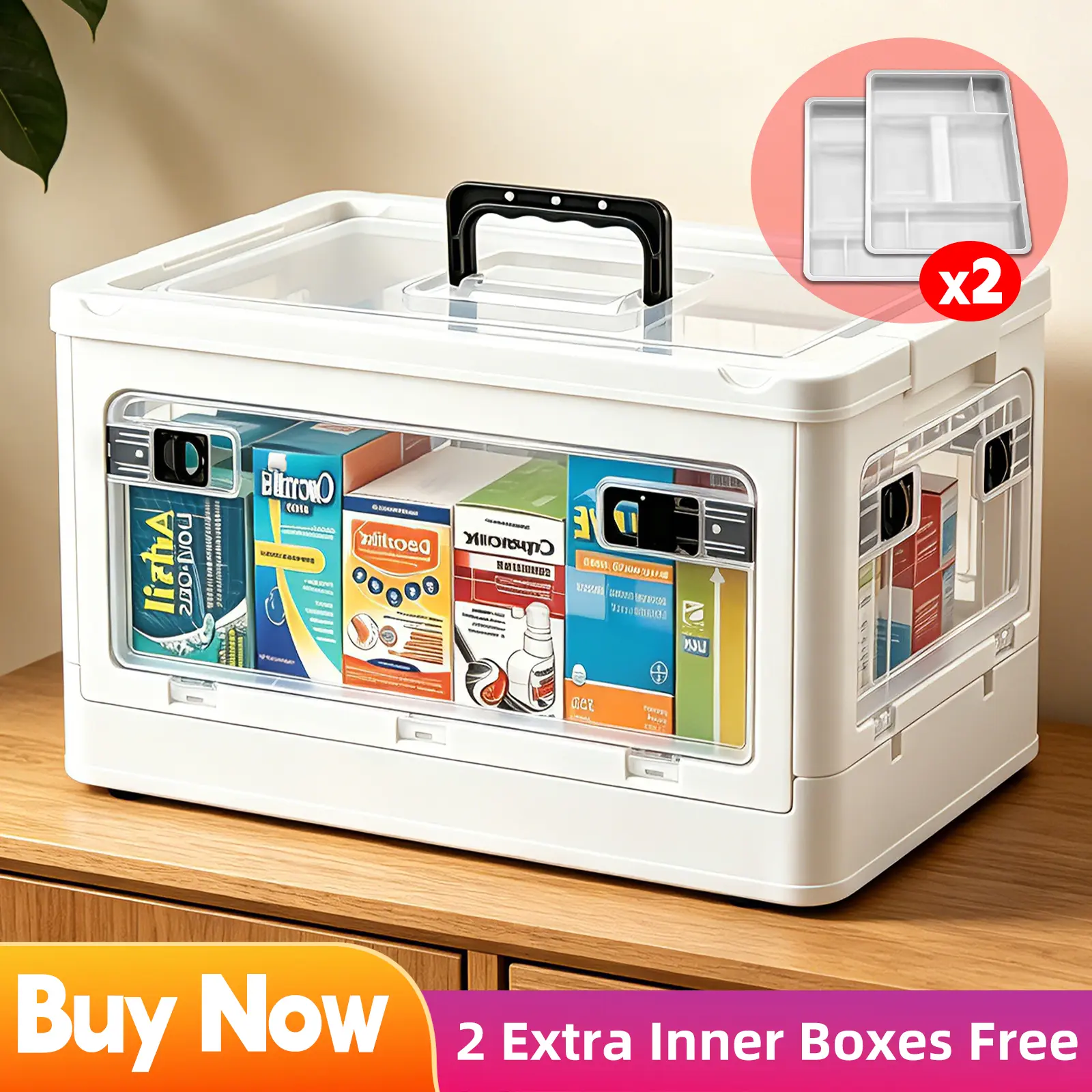 FlairLiving Divided Storage Transparent Dust-Free Organizer Box - Removable Trays, Adjustable Dividers, Key Lock Buckle, Lightweight, Slide-Open Lid, Storage Containers - For Makeup, Toy Organization, Household Use