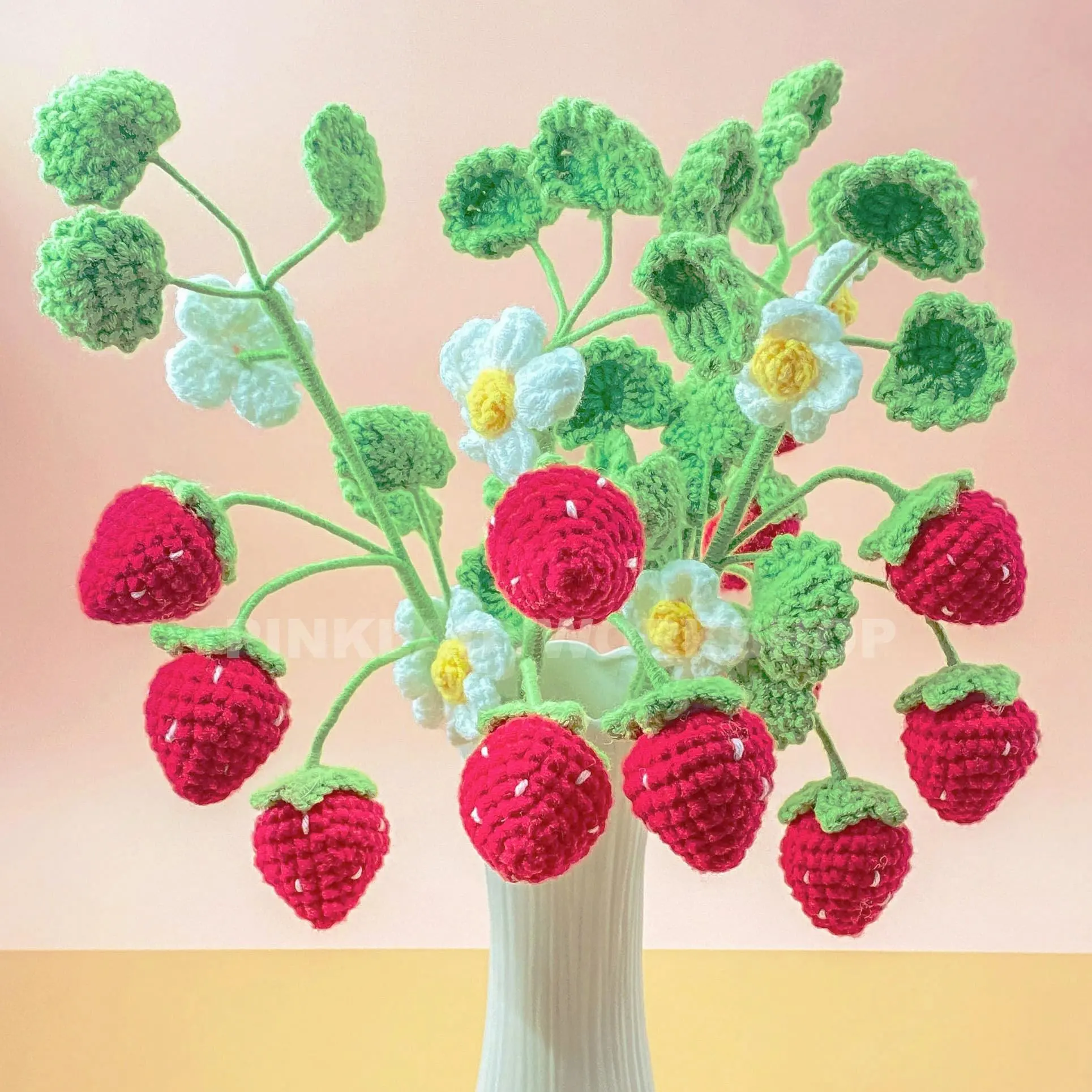 Pre-order Handmade Crochet Strawberry Bouquet: Amigurumi Yarn Fruit Decor