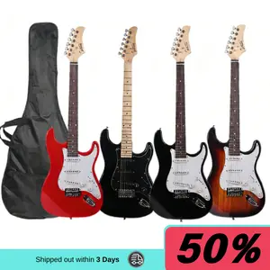 39 inch Electric Guitar Kit Bundle with All Accessories Six Strings Picks Tremolo Bar Shoulder Strap Case Bag GST Rosewood Fingerboard Whammy Bar Cord Wrench Tool Starter Kit