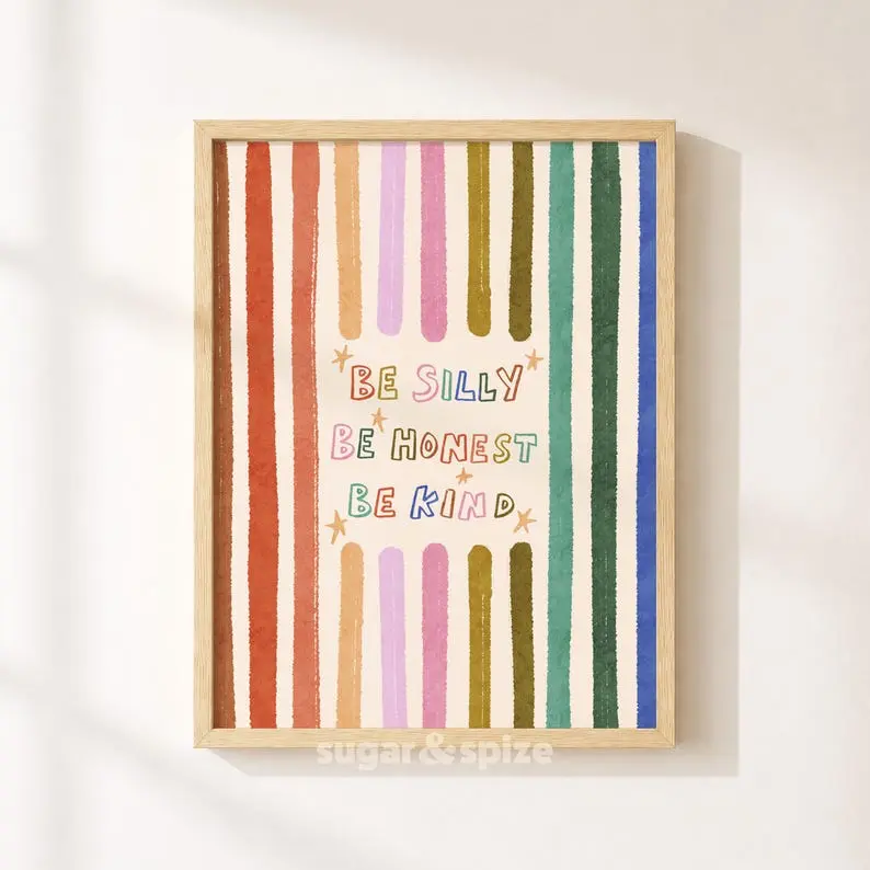 [No Framed] Be Silly Honest Kind Print, Colorful Stars Kids Playroom Poster, Toddler Wall Decor
