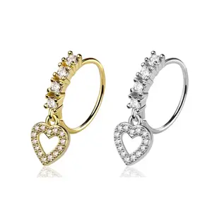 Surgical Steel Nose Hoop with Heart Design Dangle Jewel 20 Gauge Bendable Prong CZ