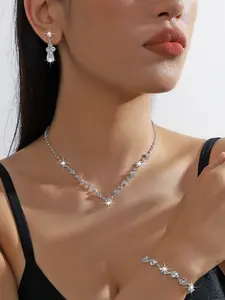 Elegant Zirconia Matching Teardrop Jewelry Set for Women, Includes Earrings Necklace Bracelet, Perfect for Weddings Parties Festivals, Casual Style