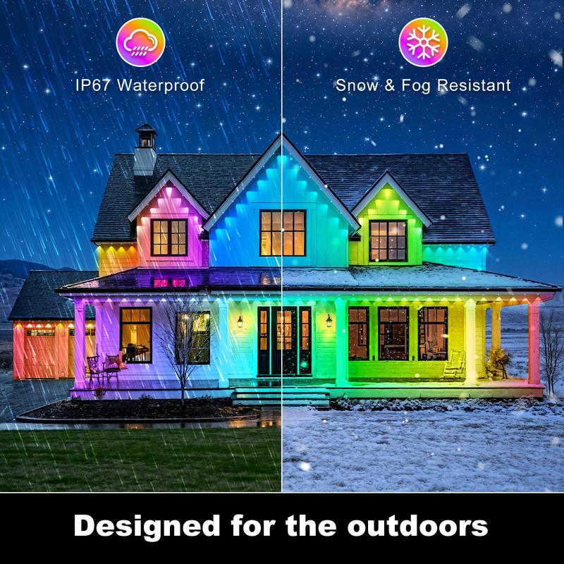 Permanent Outdoor Lights Waterproof with Smart App Control Remote,DIY Scene Modes,Music Sync hronization,Eaves Lights for Garden Decor,Deck,Christmas