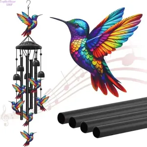Vintage Hummingbird Wind Chime with Metal Tubes and Bells, Melodic Hanging Bell, Bird Lover Gift, Soundscapes Enthusiasts,summervibes