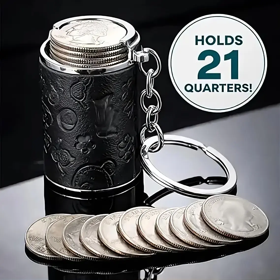 Unisex Casual Cylinder Coin Storage Keychain - Holds 21 Quarters - Compact, Portable, Secure - Animal Print, Letter Print Design - Ideal for Daily Coin Carrying