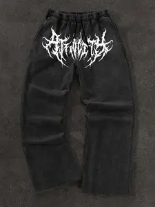 Men's Vintage Loose Casual Streetwear Trousers with Gothic Graphic, Drawstring Waist for Street Style, Retro and Trendy Fit for Everyday Wear