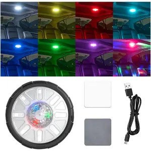 Wireless USB Rechargeable LED Interior Ceiling Light, Sound Activated Car Dome Reading Lamp, Adjustable Roof Atmosphere Lighting, Universal Fit for Vehicles