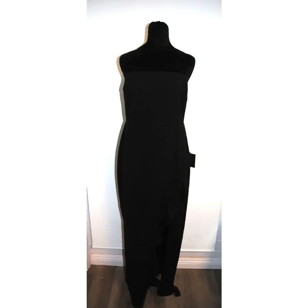 Lulus Black Strapless Ruffle Slit Gown M