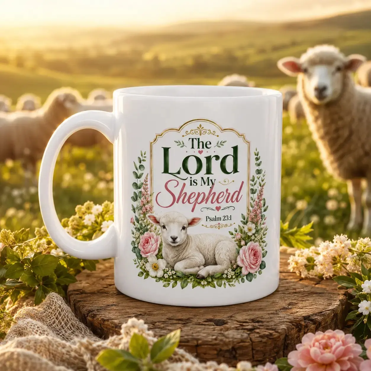 11 oz The Lord Is My Shepherd Scripture Ceramic Mug, Christian Kitchenware Drinkware Coffee Cup