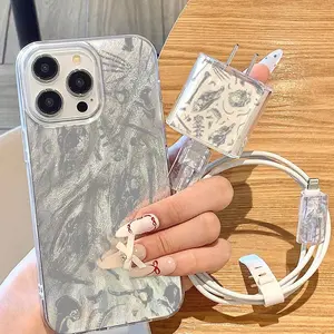 5-Piece Set with Textured Striped Design, Includes Charger Case, 2 Data Cable Sleeves, and Silicone Cable Tie for iPhone 11-16 Series