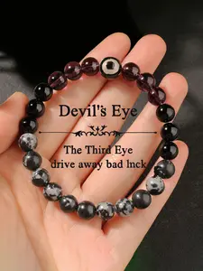 Evil Eye Amulet Bracelet, Handmade Snowflake Stone Beaded Jewelry, Unisex Fashion Accessory for Daily Wear, Meditation and Energy Healing Gift, Beads Bracelets