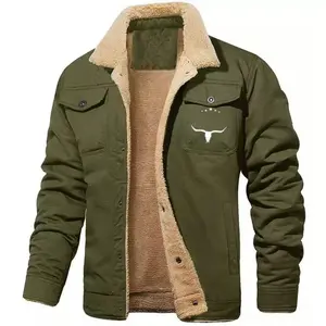 Men's Retro Western Winter Fleece Jacket Warm Fleece Lined Coat with Lapel Collar Cargo Pockets Sherpa Lined Trucker JackCasual Cotton Outerwear Khaki Long Sleeve Stylish Tops warm coat day deal athletic outerwear workwear menswear top cotton warm jacket
