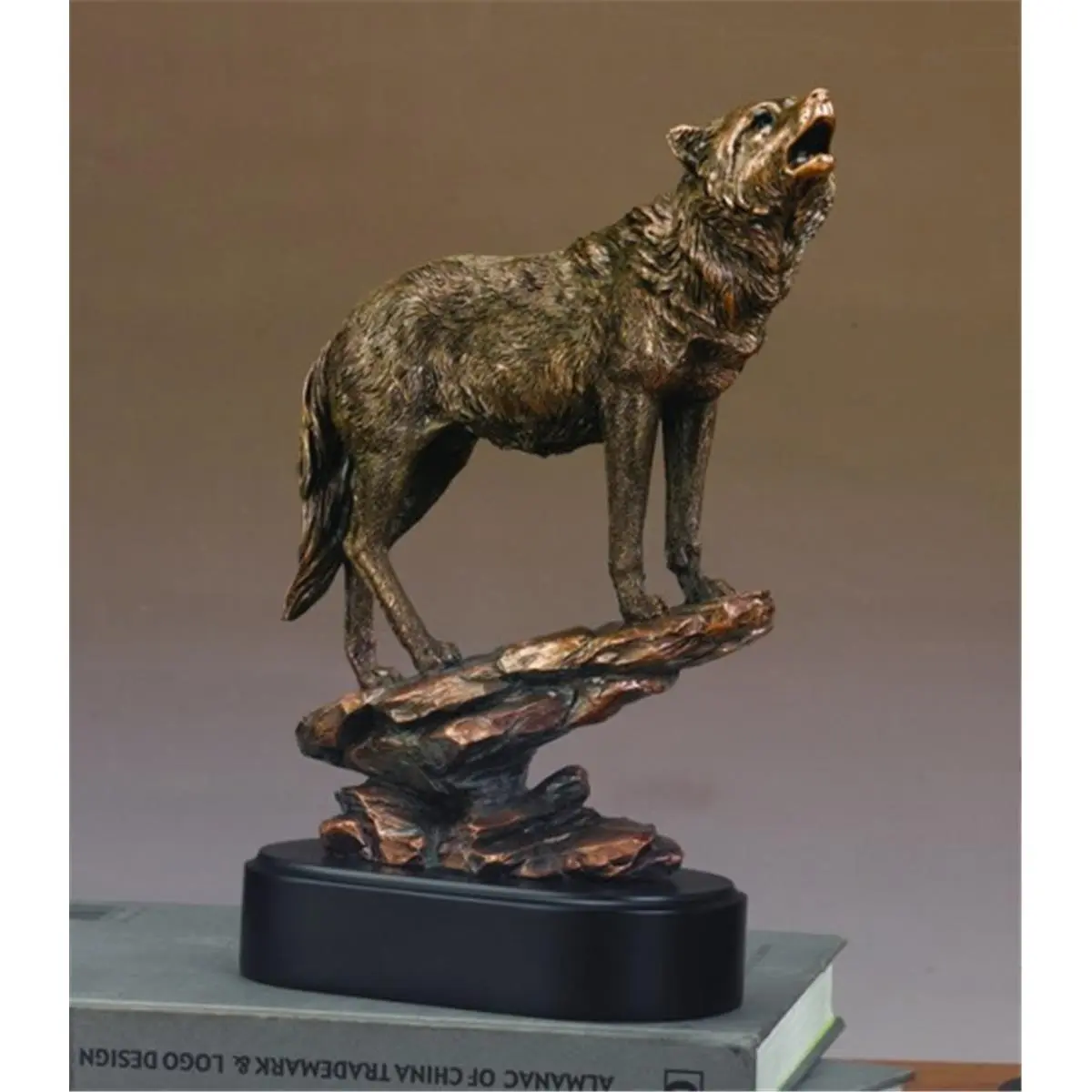 212 MAIN F53206 Antique Copper Resin Stone Wolf-On-Incline Sculpture - Heavy-Weight, Artistically Detailed Collectible Art Piece for Home Decor