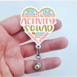 Activity Squad Badge Reel, Acrylic Retractable ID Holder for Activity Assistant, Caregiver Staff Gift 7E7