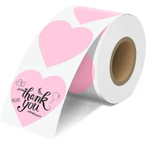 2'' Pink Heart Thermal Labels - 600 count Heart Thermal Printer Labels,  Thermal Printer Stickers for Logo Design, Name/Price Tag, Thanks Card, Address, QR Code, 600 Labels/Roll (Pink Heart)