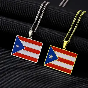 hot-selling retro titanium steel Puerto Rico flag necklace men and women couples ethnic style accessories new products