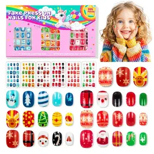 144 PCS Kids Press On Nails – 6 Pack Pre-Glued Fake Nails for Girls, Short Full Cover Acrylic False Nail Tips, Nail Art Kit – Christmas Gifts for Kids