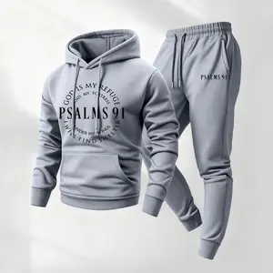Men's Christian Bible Verse Printed Hoodie and Drawstring Sweatpants Set, Menswear, Casual Athletic Long Sleeve Hooded Jacket & Trousers for Fall & Winter, Men's Clothing for Daily Wear, Sportswear Indoor Outdoor, Tracksuit, Athleisure Summer Clothes