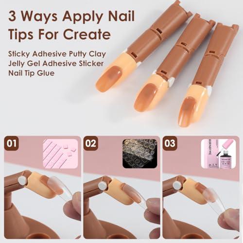 Acrylic Nail Practice Finger Kit with 1 Base Stand 3 Adjustable Fake Fingers 100 Brown Nail Tips for Beginner Nail Training