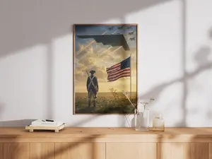 ( Not Frame ) America 250th Anniversary Poster, Revolutionary War Soldier and US Flag Wall Art, B2 Spirit Aircraft Patriotic 1776 2026 Freedom