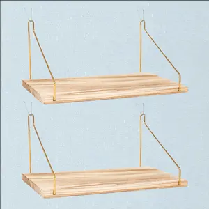 2-Pack 12x6in Wooden Cubicle Shelf For Fabric Walls With Hooks, Hanging Gold Bracket, Stylish Cubicle Decorations & Accessories For Office Women Desk