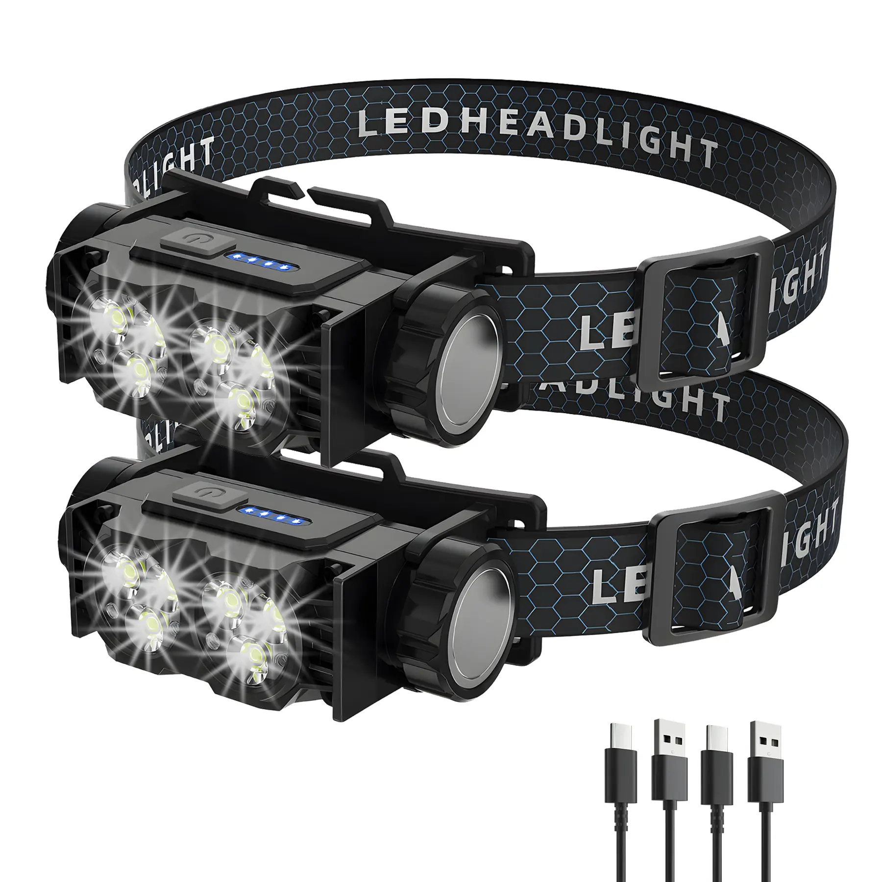 2-Pack Rechargeable LED Headlamp, Magnetic Head Light with Type-C Charging, 120° Adjustable, 3 Light Modes for Camping, Hiking, Work & Emergency