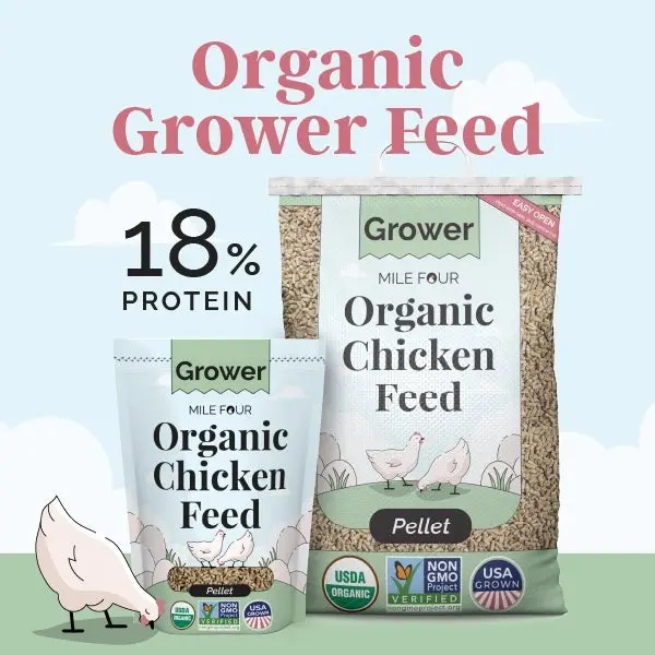 Organic Grower Feed for Chickens - USDA Certified Organic, GMO-free, USA-Made, Non-Medicated, No Corn & Soy