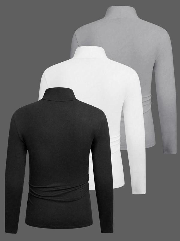 3pcs Men's Solid Color Casual Turtleneck Long Sleeve T-Shirt, Mens Fall And Winter Base Shirt, Men's Spring High Neck Shirt, Men's Summer Half High Neck Shirt, Men'S Casual Top Jacket, Suitable For All Seasons Of Casual Items 3pcs Men's Solid Color Casual Turtleneck Long Sleeve T-Shirt, Mens Fall And Winter Base Shirt, Men's Spring High Neck Shirt, Men's Summer Half High Neck Shirt, Men'S Casual Top Jacket, Suitable For All Seasons Of Casual Items