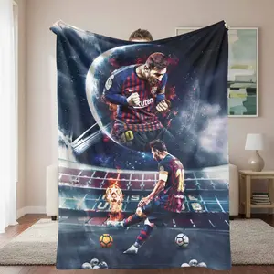Messi Football Flannel Blanket  Soccer Star Print  UltraSoft  Lightweight  Warm  Cozy  Perfect for Sports Fans  Living Room  Bedroom Decor  Couch Throw  Travel  Birthday Gift  Holiday Present.