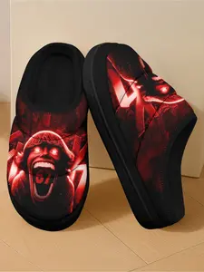 Men's Plush-Lined Bold Graphic Warm Indoor Slippers - Ultra-Cozy Home Footwear for Autumn & Winter